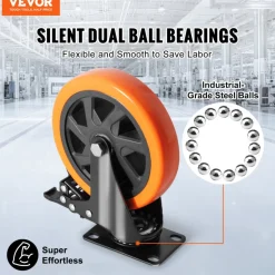 VEVOR Caster Wheels, 6-inch Swivel Plate Casters, Set of 4, with Security A/B Locking No Noise PVC Wheels, Heavy Duty 700 lbs Load Capacity Per Caster, Non-Marking Wheels for Cart Furniture Workbench