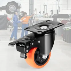 VEVOR Caster Wheels, 3-inch Swivel Plate Casters, Set of 4, with Security A/B Locking No Noise PVC Wheels, Heavy Duty 250 lbs Load Capacity Per Caster, Non-Marking Wheels for Cart Furniture Workbench