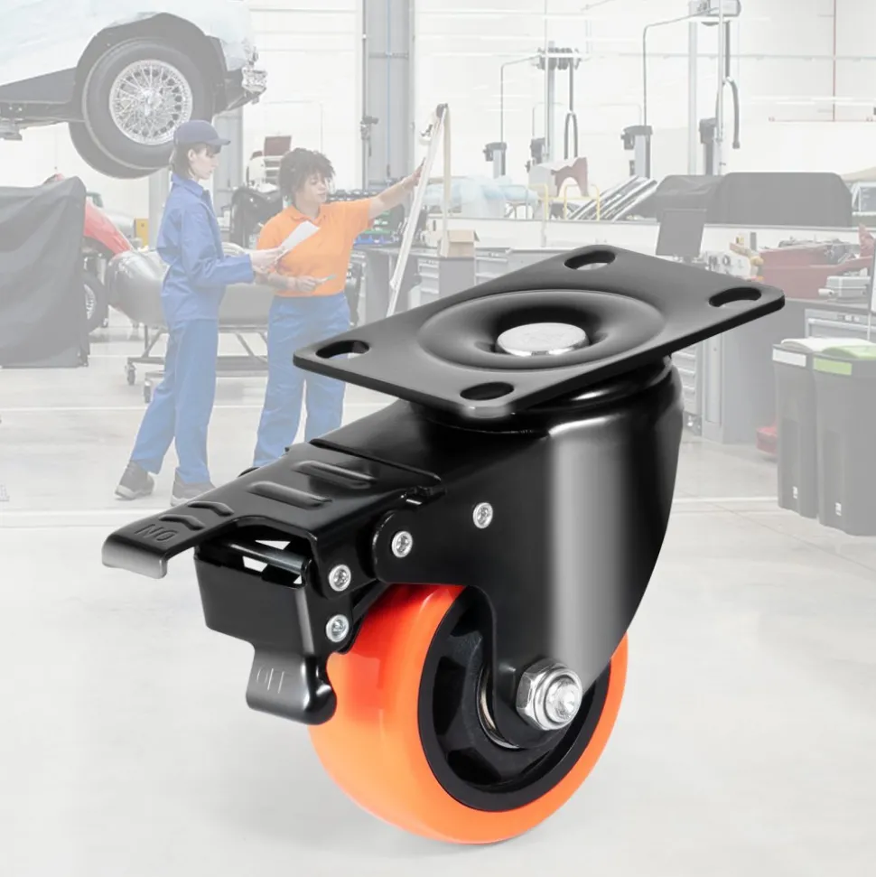 VEVOR Caster Wheels, 3-inch Swivel Plate Casters, Set of 4, with Security A/B Locking No Noise PVC Wheels, Heavy Duty 250 lbs Load Capacity Per Caster, Non-Marking Wheels for Cart Furniture Workbench