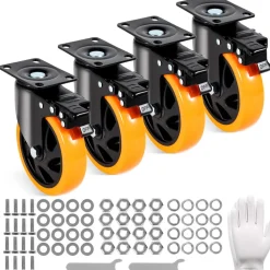 VEVOR Caster Wheels, 5-inch Swivel Plate Casters, Set of 4, with Security A/B Locking No Noise PVC Wheels, Heavy Duty 450 lbs Load Capacity Per Caster, Non-Marking Wheels for Cart Furniture Workbench