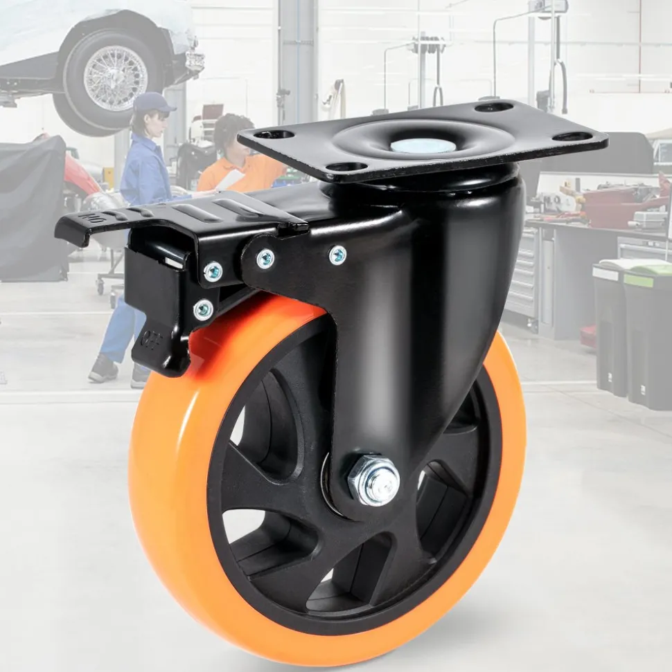 VEVOR Caster Wheels, 5-inch Swivel Plate Casters, Set of 4, with Security A/B Locking No Noise PVC Wheels, Heavy Duty 450 lbs Load Capacity Per Caster, Non-Marking Wheels for Cart Furniture Workbench