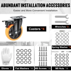 VEVOR Caster Wheels, 5-inch Swivel Plate Casters, Set of 4, with Security A/B Locking No Noise PVC Wheels, Heavy Duty 450 lbs Load Capacity Per Caster, Non-Marking Wheels for Cart Furniture Workbench