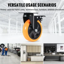 VEVOR Caster Wheels, 5-inch Swivel Plate Casters, Set of 4, with Security A/B Locking No Noise PVC Wheels, Heavy Duty 450 lbs Load Capacity Per Caster, Non-Marking Wheels for Cart Furniture Workbench