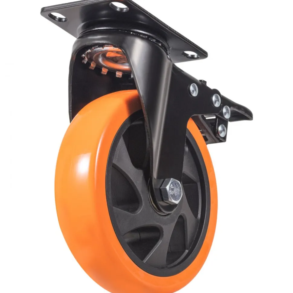 VEVOR Caster Wheels, 5-inch Swivel Plate Casters, Set of 4, with Security A/B Locking No Noise PVC Wheels, Heavy Duty 450 lbs Load Capacity Per Caster, Non-Marking Wheels for Cart Furniture Workbench