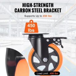VEVOR Caster Wheels, 5-inch Swivel Plate Casters, Set of 4, with Security A/B Locking No Noise PVC Wheels, Heavy Duty 450 lbs Load Capacity Per Caster, Non-Marking Wheels for Cart Furniture Workbench