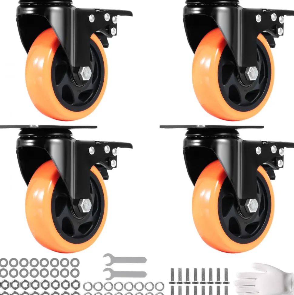 VEVOR Caster Wheels, 4-inch Swivel Plate Casters, Set of 4, with Security A/B Locking No Noise PVC Wheels, Heavy Duty 350 lbs Load Capacity Per Caster, Non-Marking Wheels for Cart Furniture Workbench