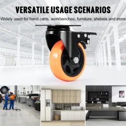 VEVOR Caster Wheels, 4-inch Swivel Plate Casters, Set of 4, with Security A/B Locking No Noise PVC Wheels, Heavy Duty 350 lbs Load Capacity Per Caster, Non-Marking Wheels for Cart Furniture Workbench