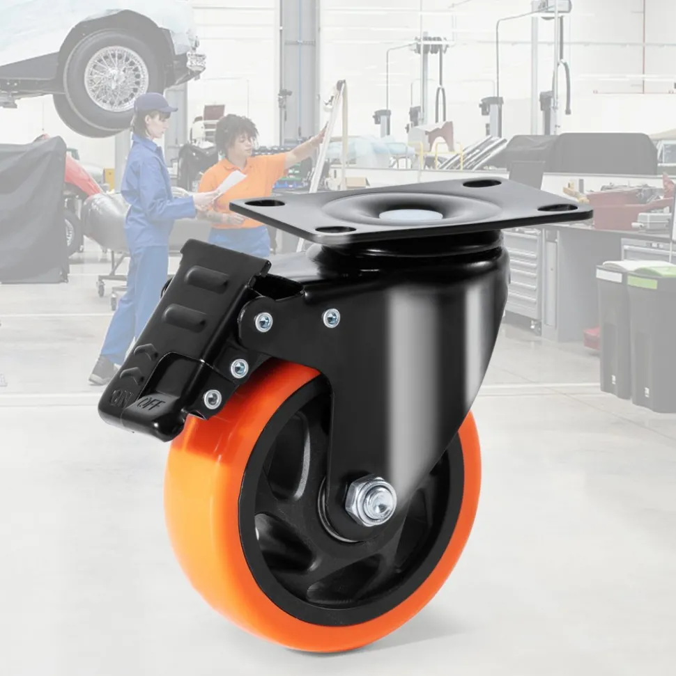 VEVOR Caster Wheels, 4-inch Swivel Plate Casters, Set of 4, with Security A/B Locking No Noise PVC Wheels, Heavy Duty 350 lbs Load Capacity Per Caster, Non-Marking Wheels for Cart Furniture Workbench