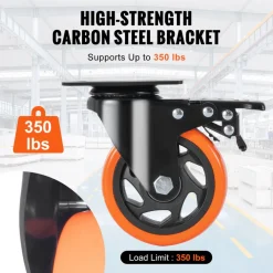 VEVOR Caster Wheels, 4-inch Swivel Plate Casters, Set of 4, with Security A/B Locking No Noise PVC Wheels, Heavy Duty 350 lbs Load Capacity Per Caster, Non-Marking Wheels for Cart Furniture Workbench