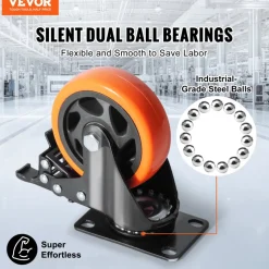 VEVOR Caster Wheels, 4-inch Swivel Plate Casters, Set of 4, with Security A/B Locking No Noise PVC Wheels, Heavy Duty 350 lbs Load Capacity Per Caster, Non-Marking Wheels for Cart Furniture Workbench