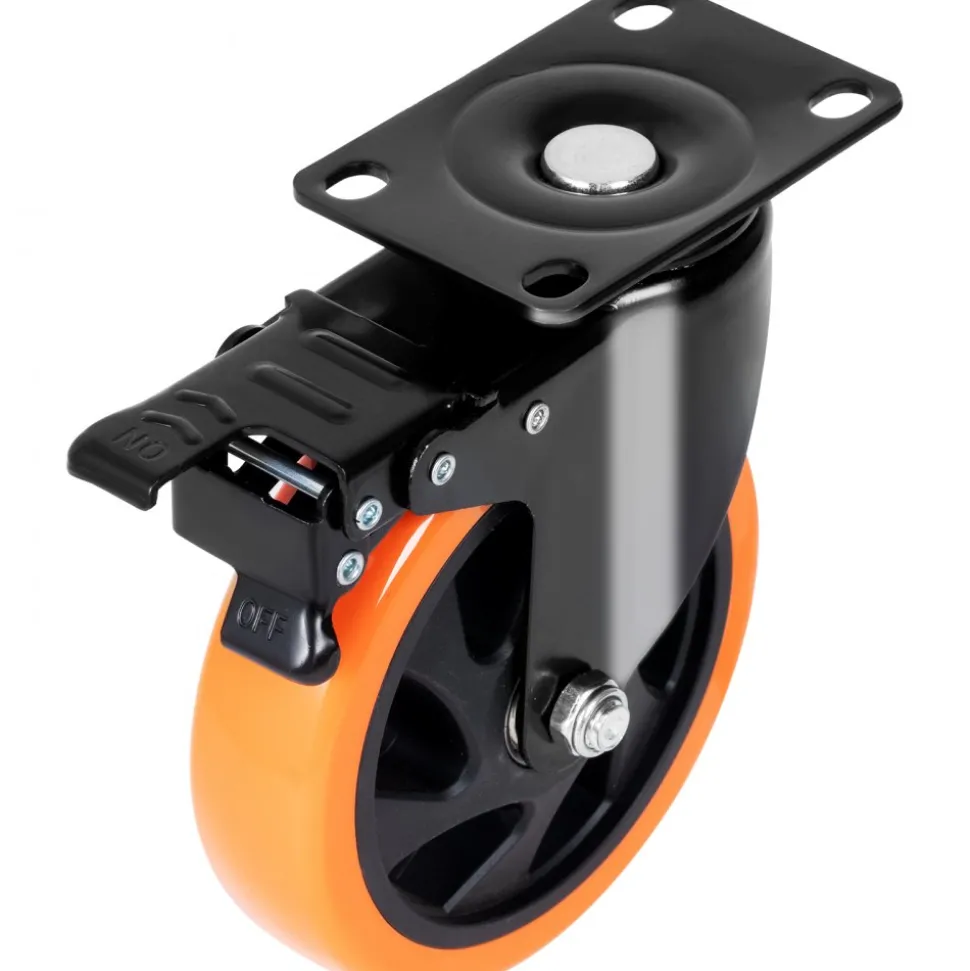 VEVOR Caster Wheels, 4-inch Swivel Plate Casters, Set of 4, with Security A/B Locking No Noise PVC Wheels, Heavy Duty 350 lbs Load Capacity Per Caster, Non-Marking Wheels for Cart Furniture Workbench
