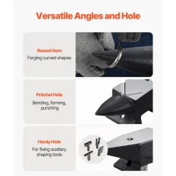 VEVOR Cast Iron Anvil, 22 Lbs/10kg Single Horn Anvil, with Large Countertop and Stable Base, High Hardness Rugged Round Horn Anvil Blacksmith, for Shaping, Bending