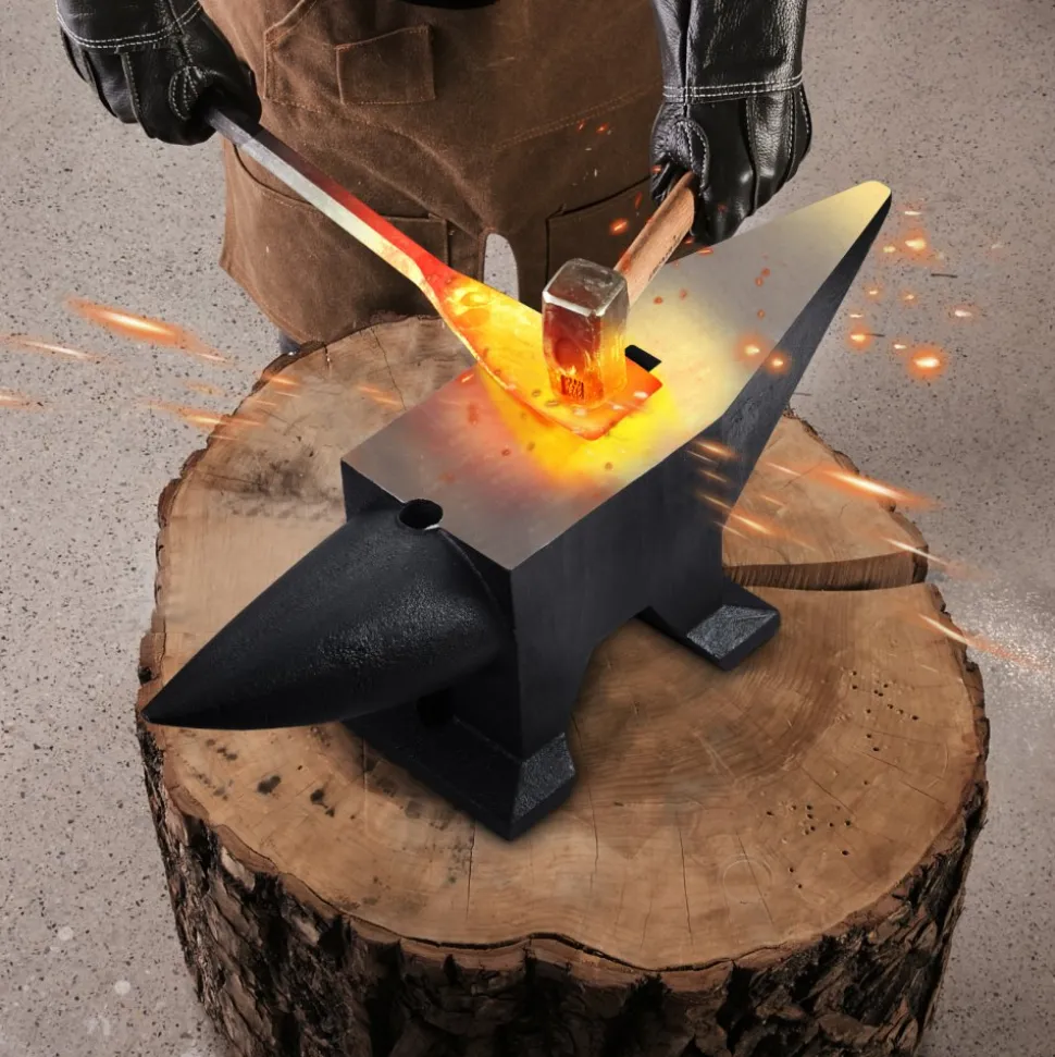 VEVOR Cast Iron Anvil, 105 Lbs Single Horn Anvil with Large Countertop and Stable Base, High Hardness Rugged Round Horn Anvil Blacksmith, for Bending, Shaping