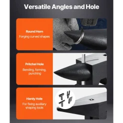 VEVOR Cast Iron Anvil, 105 Lbs Single Horn Anvil with Large Countertop and Stable Base, High Hardness Rugged Round Horn Anvil Blacksmith, for Bending, Shaping