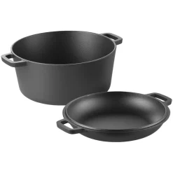 VEVOR Cast Iron Dutch Oven, 2-in-1 Pre-Seasoned Pot with Skillet Lid, 5QT Cookware Pan with Proofing Basket, Bread Baking Accessories, Bread-Oven Compatible 500℉