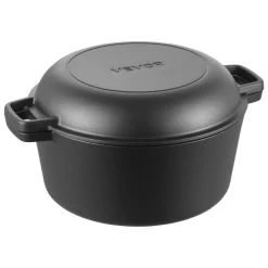 VEVOR Cast Iron Dutch Oven, 2-in-1 Pre-Seasoned Pot with Skillet Lid, 5QT Cookware Pan with Proofing Basket, Bread Baking Accessories, Bread-Oven Compatible 500℉