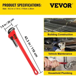 VEVOR 51" Cast Iron Handle Heavy-Duty Hook Jaw Straight Pipe Wrench