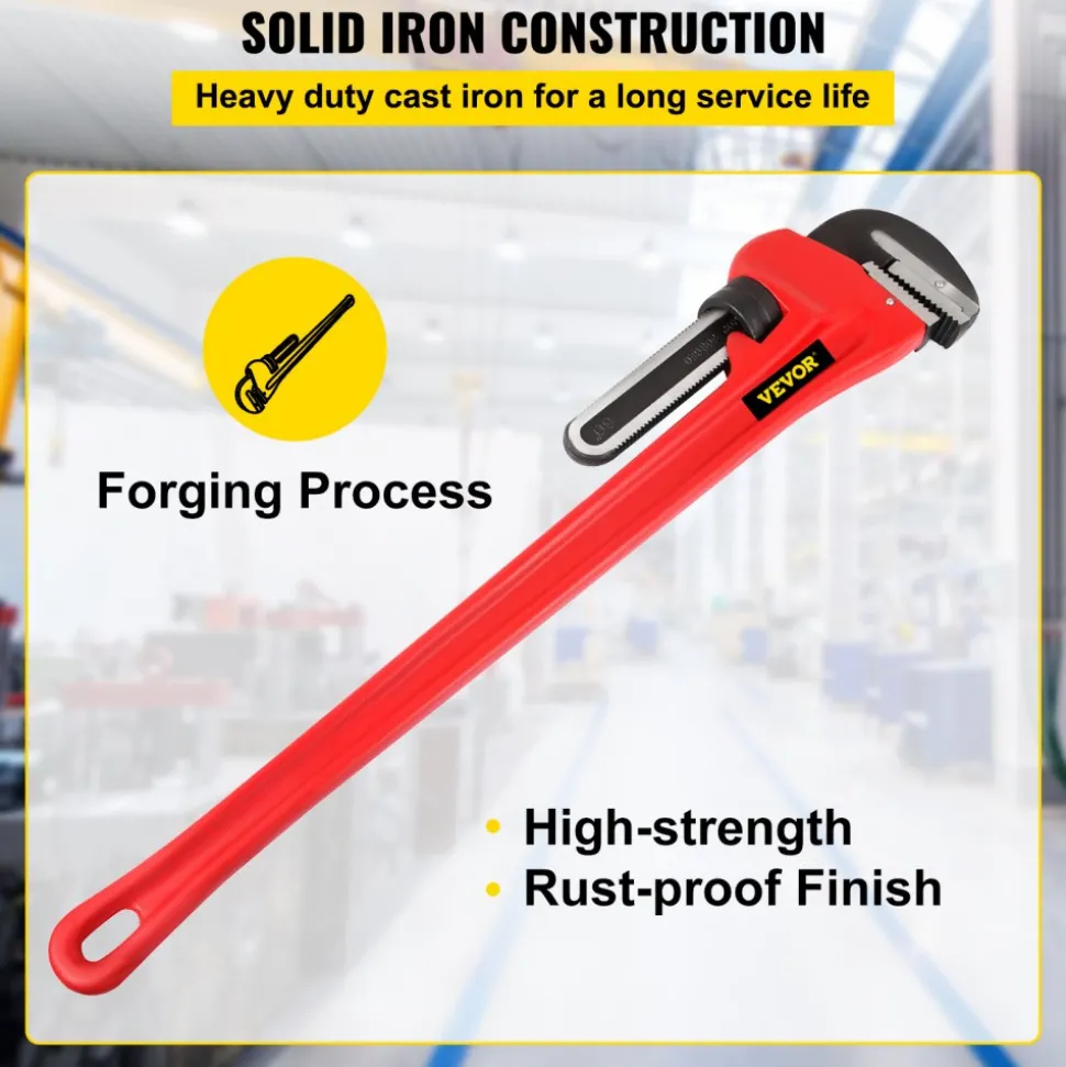 VEVOR 51" Cast Iron Handle Heavy-Duty Hook Jaw Straight Pipe Wrench