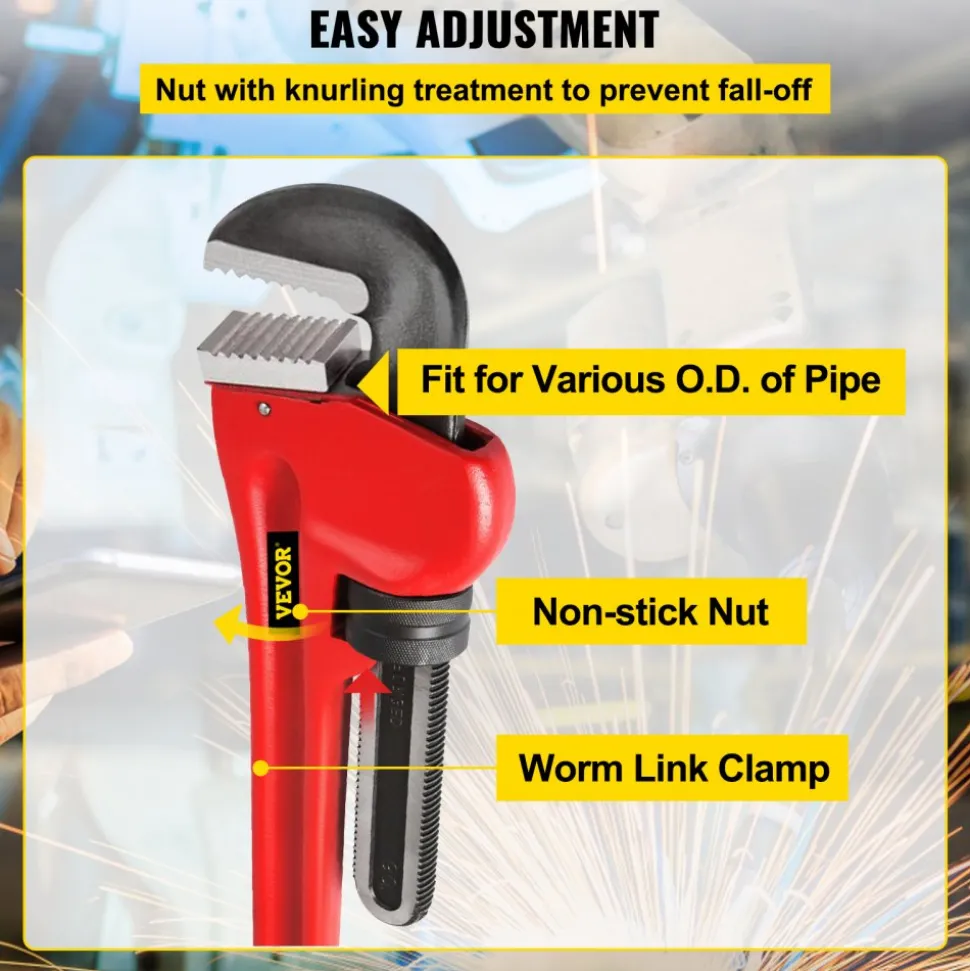 VEVOR 51" Cast Iron Handle Heavy-Duty Hook Jaw Straight Pipe Wrench