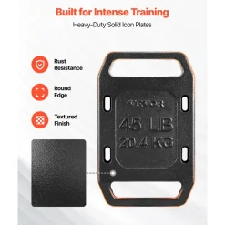 VEVOR Cast Iron Ruck Weights for Backpack, 45LB Single Ruck Plate, Weight Plate with Smooth Handle, Textured Finish for Rucking, Hiking, Swings, Strength Training, Weightlifting, Fitness Workout