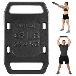 VEVOR Cast Iron Ruck Weights for Backpack, 45LB Single Ruck Plate, Weight Plate with Smooth Handle, Textured Finish for Rucking, Hiking, Swings, Strength Training, Weightlifting, Fitness Workout