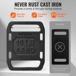 VEVOR Cast Iron Ruck Weights,  10LB Pair Ruck Plate, Weighted Weights for Rucking, Adjustable Ruck Plate with Straps, for Rucking, Swings, Squat, Strength Training, Weightlifting, Fitness Workout