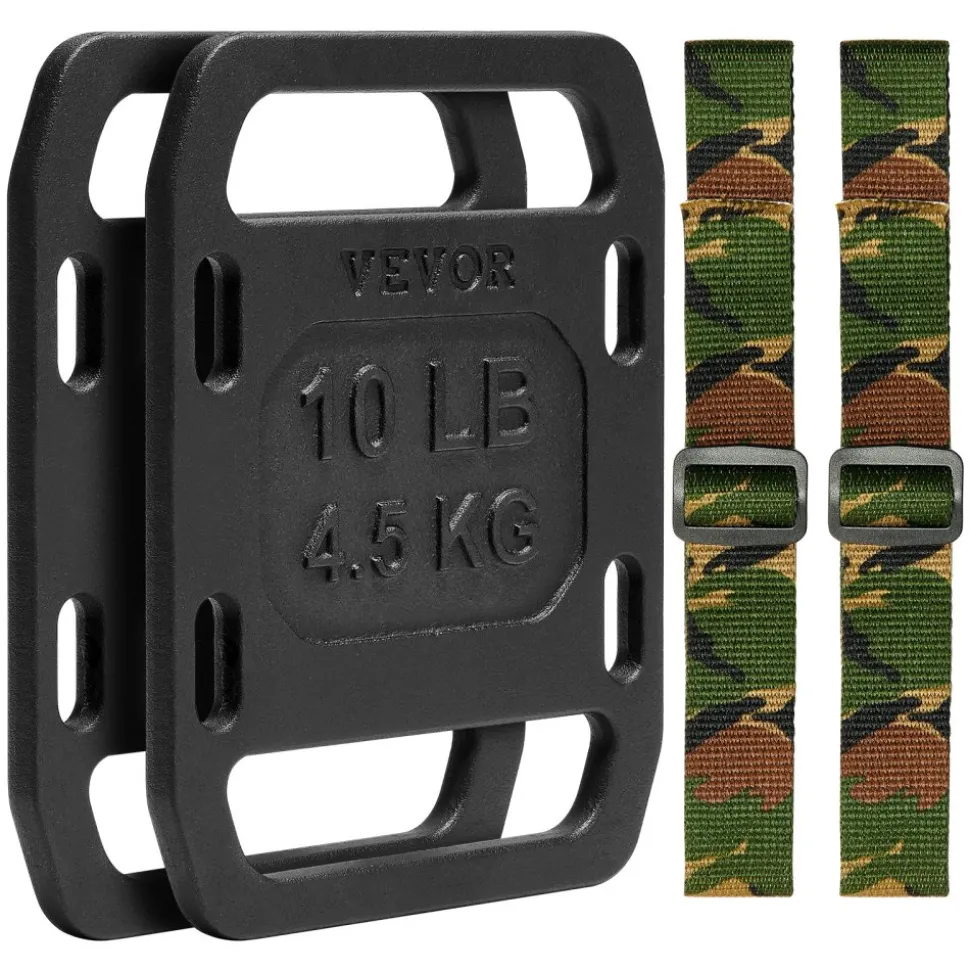 VEVOR Cast Iron Ruck Weights, 10LB Pair Ruck Plate, Weighted Weights for Rucking, Adjustable Ruck Plate with Straps, for Rucking, Swings, Squat, Strength Training, Weightlifting, Fitness Workout