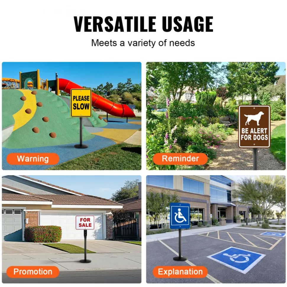 VEVOR Cast Iron Sign Post, 4 ft Portable Heavy Duty Steel Post Sign Holder with Hard Plastic Base & Wheels, U-Channel Sign Stand for Garden, Courtyard, Farm or Traffic Intersection, Black