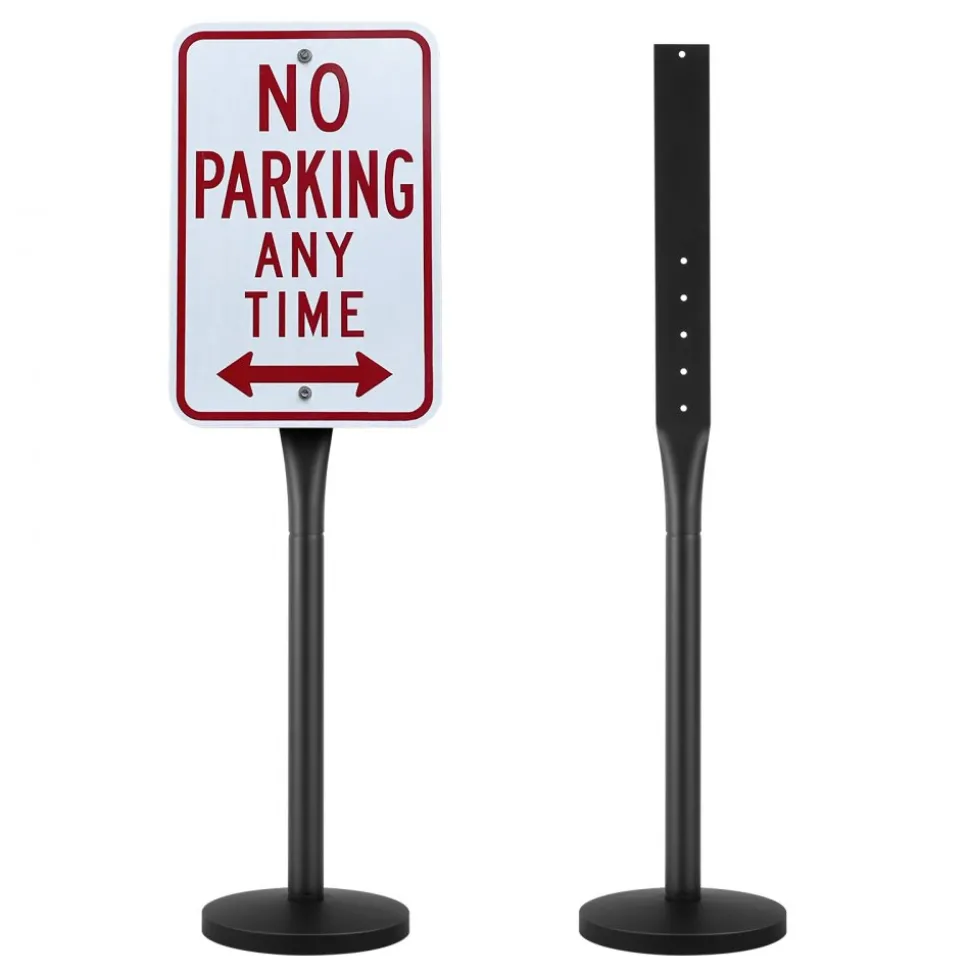 VEVOR Cast Iron Sign Post, 4 ft Portable Heavy Duty Steel Post Sign Holder with Hard Plastic Base & Wheels, U-Channel Sign Stand for Garden, Courtyard, Farm or Traffic Intersection, Black