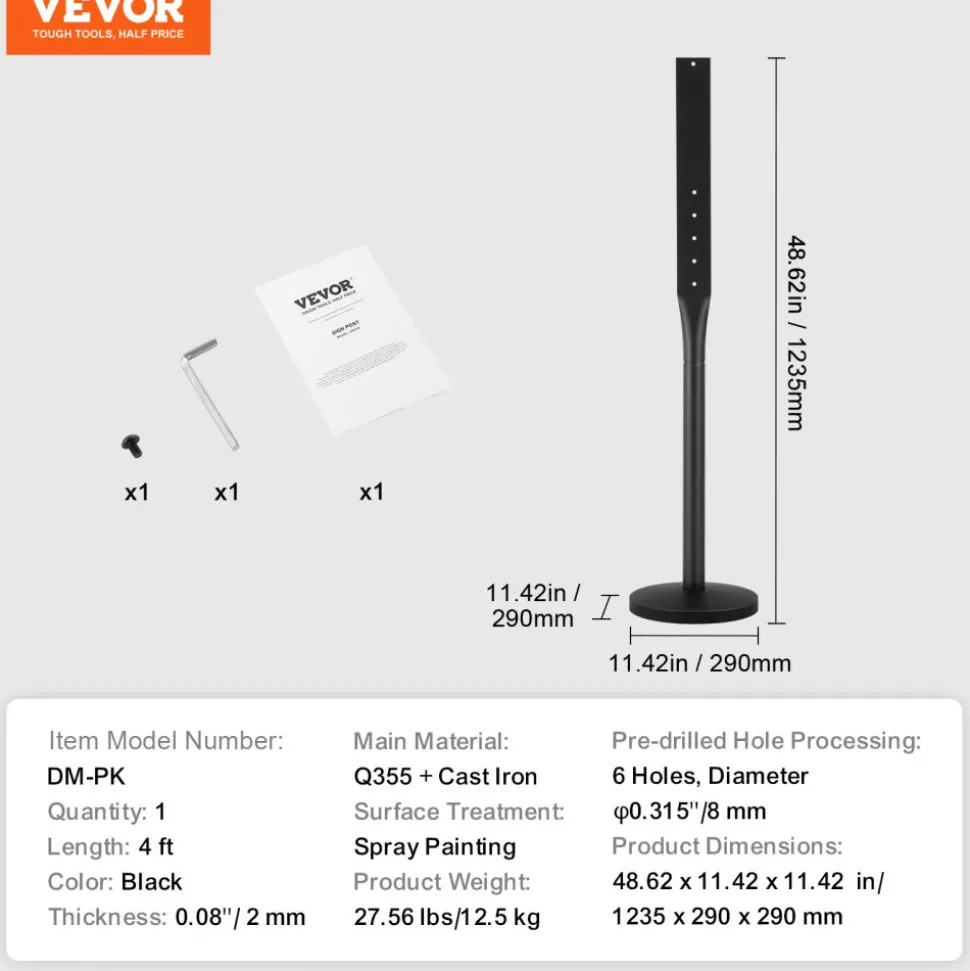 VEVOR Cast Iron Sign Post, 4 ft Portable Heavy Duty Steel Post Sign Holder with Hard Plastic Base & Wheels, U-Channel Sign Stand for Garden, Courtyard, Farm or Traffic Intersection, Black