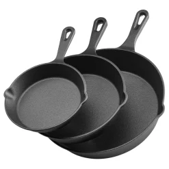 VEVOR Cast Iron Skillet, 3-Piece Frying Pan Set (6, 8, 10 in), Heavy-Duty Skillets with Heat-Resistant Handle, Pre-Seasoned Chef's Pan, Kitchen Cookware, for Oven, Gas, Electrical, Induction, Black