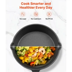 VEVOR Cast Iron Skillet, 3-Piece Frying Pan Set (6, 8, 10 in), Heavy-Duty Skillets with Heat-Resistant Handle, Pre-Seasoned Chef's Pan, Kitchen Cookware, for Oven, Gas, Electrical, Induction, Black