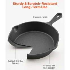 VEVOR Cast Iron Skillet, 4-Piece Frying Pan Set (6, 8, 10, 12 in), Skillets with Heat-Resistant Silicone Handle, Pre-Seasoned Chef's Pan, Kitchen Cookware, for Oven, Gas, Electrical, Induction, Black