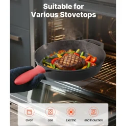 VEVOR Cast Iron Skillet, 4-Piece Frying Pan Set (6, 8, 10, 12 in), Skillets with Heat-Resistant Silicone Handle, Pre-Seasoned Chef's Pan, Kitchen Cookware, for Oven, Gas, Electrical, Induction, Black