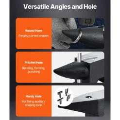 VEVOR Cast Steel Anvil, 132 Lbs(60kg) Single Horn Anvil with Large Countertop and Stable Base, High Hardness Rugged Round Horn Anvil Blacksmith, for Bending, Shaping