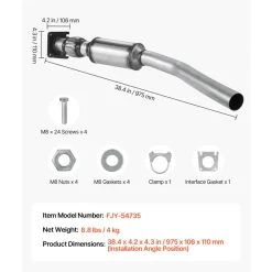VEVOR Catalytic Converter, Compatible with Chrysler 200 Sebring/Dodge Avenger Caliber Journey /Jeep Compass Patriot, 2.4L L4, Front, Replacement OE 54735, Stainless Steel, for Exhaust Gas Purification