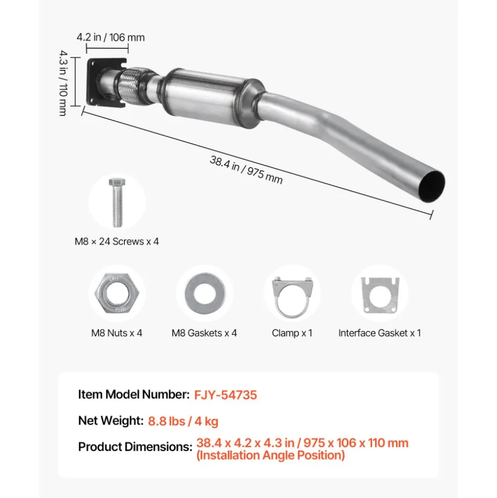 VEVOR Catalytic Converter, Compatible with Chrysler 200 Sebring/Dodge Avenger Caliber Journey /Jeep Compass Patriot, 2.4L L4, Front, Replacement OE 54735, Stainless Steel, for Exhaust Gas Purification