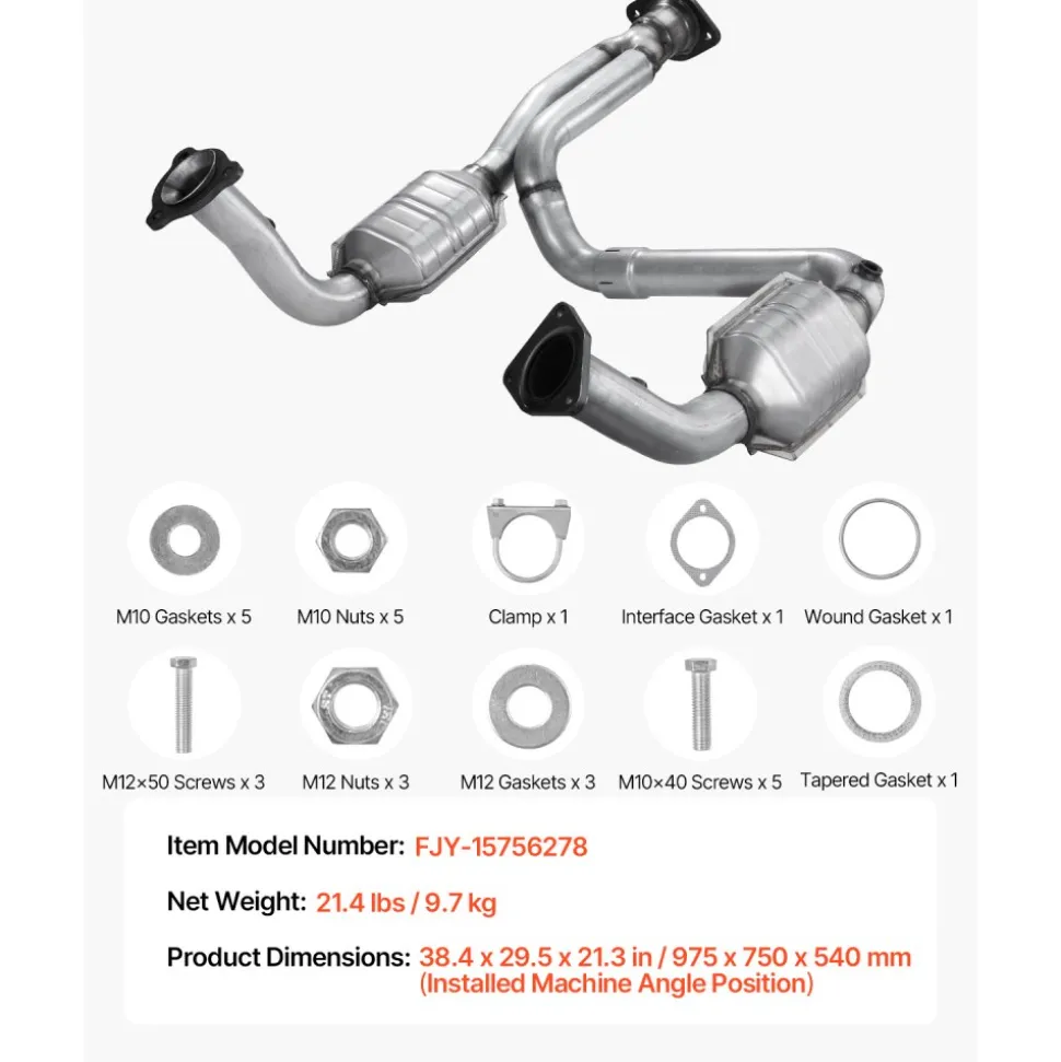 VEVOR Catalytic Converter, Compatible with Cadillac Escalade/Chevy Avalanche Silverado Suburban Tahoe/GMC Sierra Yukon, 4.3L V6, 4.8L/5.3L V8, Front, Left, Right, Replacement OE 15756278, 50366