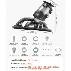 VEVOR Catalytic Converter Compatible with 1998-2002 Honda Accord 2.3L, Direct-Fit High Flow Series Cat Converter, Stainless Steel Exhaust Converter Pipe with Flange Design & Gasket (OBD III Compliant)