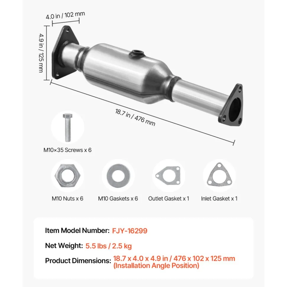 VEVOR Catalytic Converter, Compatible with Honda Accord 2.4L 2003 2004 2005 2006 2007, 2.4L L4 Engine, Rear, Replacement OE 16299, Stainless Steel Material, for Quick Exhaust Gas Purification