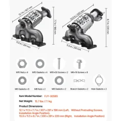 VEVOR Catalytic Converter, 2 Pack, Compatible with 2004-2006 Jeep Wrangler 4.0L L6, Front, Rear, Replacement OE 645174, Stainless Steel Material High Flow Converter, for Exhaust Gas Purification