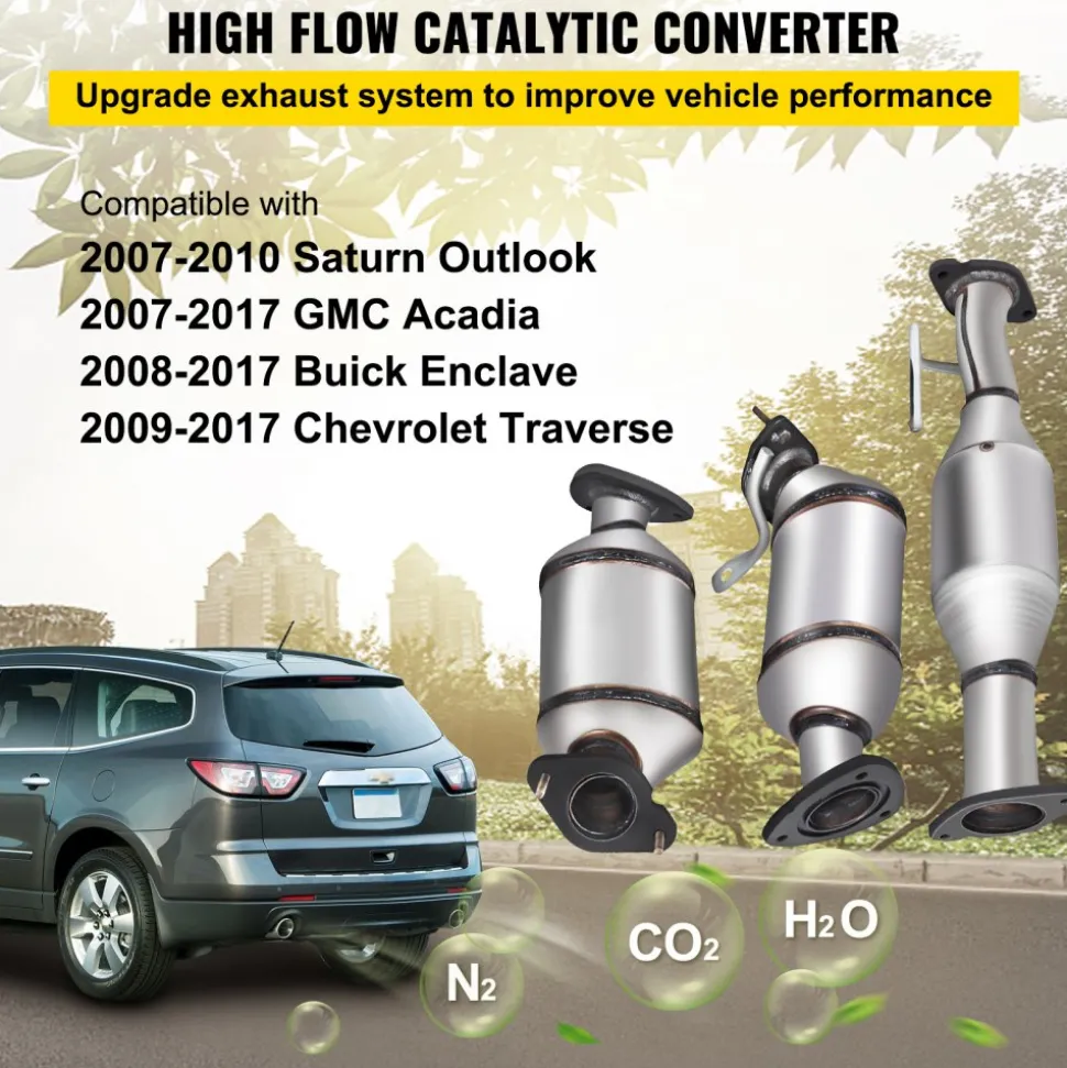 VEVOR Catalytic Converter, 3 Pcs Exhaust Pipe Stainless Steel High Flow Cat, for Chevrolet Traverse 09-17 3.6L V6/Buick Enclave 07-10/GMC Acadia 07-17/Saturn Outlook 3.6L 07-10 (EPA Compliant)
