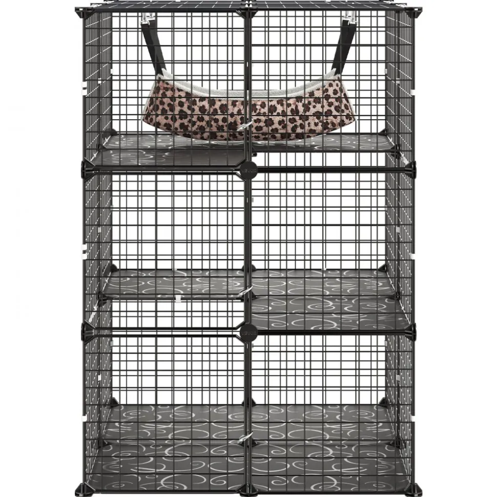 VEVOR Cat Cage 3-Tier 27.99"x27.99"x40.98" DIY Cat Playpen with Hammock, Indoor Enclosure Detachable Metal Wire Kennel Crate, Large Exercise Place Ideal for 1-2 Cats, Kittens & Small Animals, Black