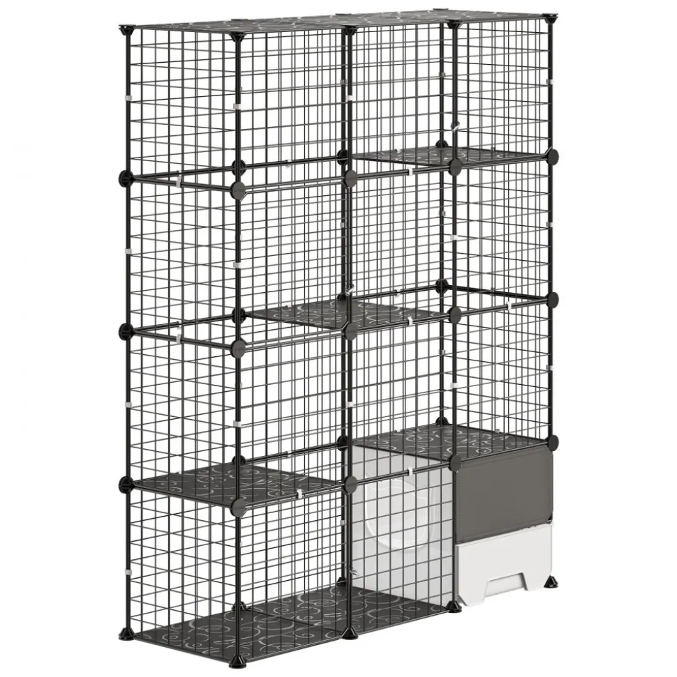 VEVOR Cat Cage 4-Tier 40.98"x13.98"x55" DIY Cat Playpen with Litter Box, Indoor Enclosure Detachable Metal Wire Kennel Crate, Large Exercise Place for 1-2 Cats, Kittens, Ferret, Small Animals, Black
