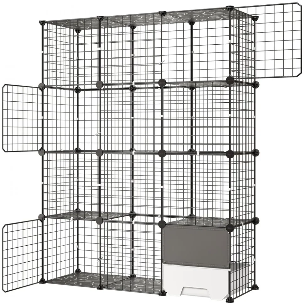 VEVOR Cat Cage 4-Tier 40.98"x13.98"x55" DIY Cat Playpen with Litter Box, Indoor Enclosure Detachable Metal Wire Kennel Crate, Large Exercise Place for 1-2 Cats, Kittens, Ferret, Small Animals, Black
