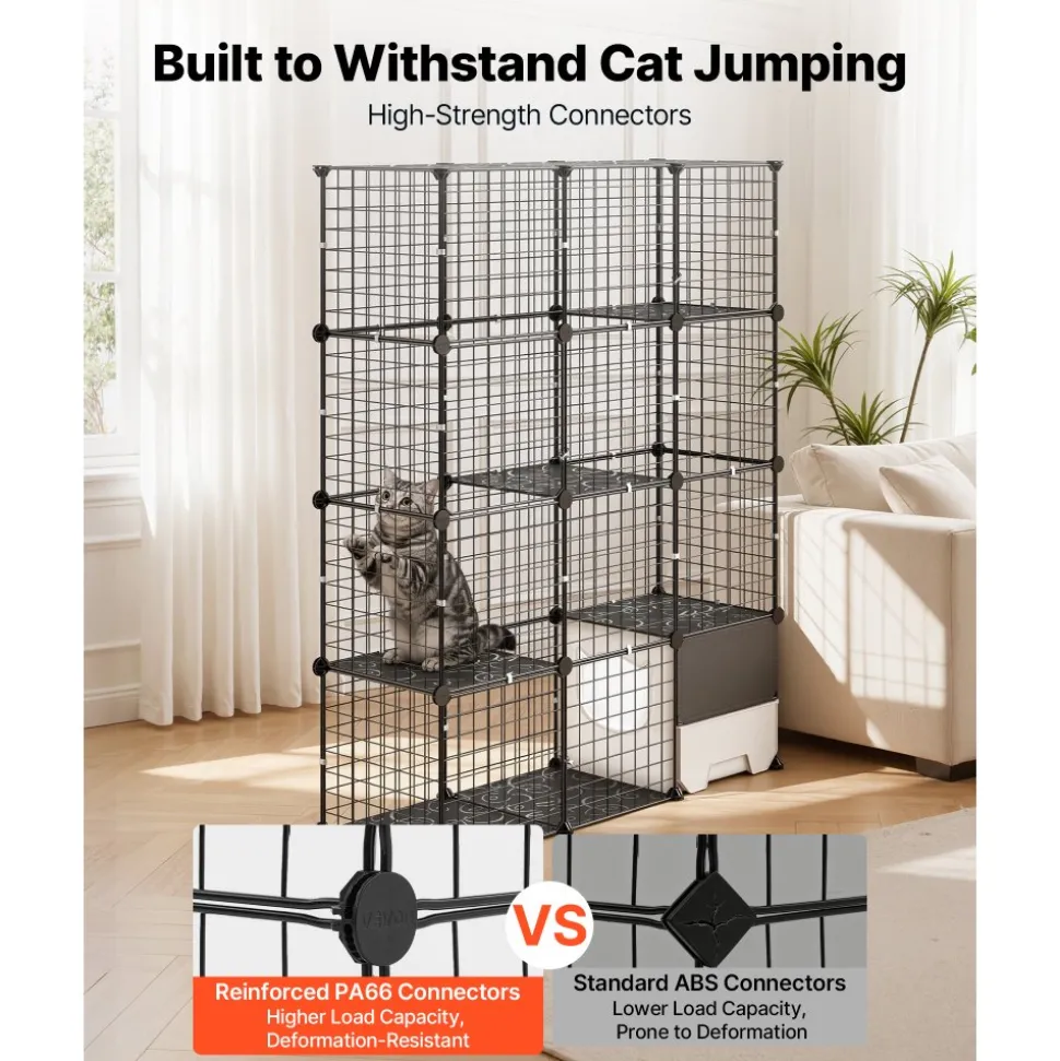 VEVOR Cat Cage 4-Tier 40.98"x13.98"x55" DIY Cat Playpen with Litter Box, Indoor Enclosure Detachable Metal Wire Kennel Crate, Large Exercise Place for 1-2 Cats, Kittens, Ferret, Small Animals, Black