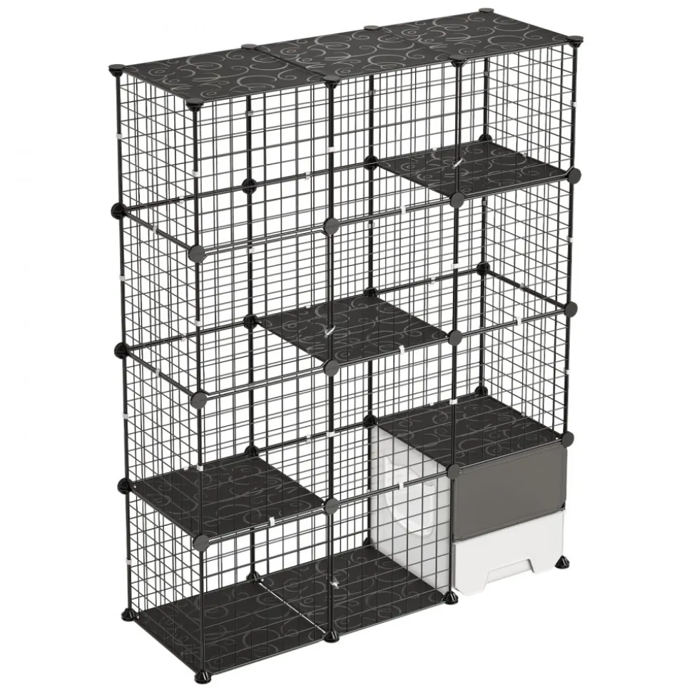 VEVOR Cat Cage 4-Tier 40.98"x13.98"x55" DIY Cat Playpen with Litter Box, Indoor Enclosure Detachable Metal Wire Kennel Crate, Large Exercise Place for 1-2 Cats, Kittens, Ferret, Small Animals, Black