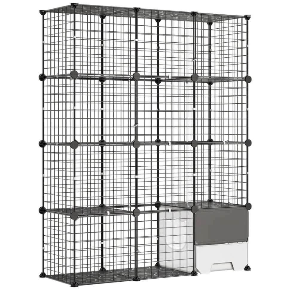 VEVOR Cat Cage 4-Tier 40.98"x13.98"x55" DIY Cat Playpen with Litter Box, Indoor Enclosure Detachable Metal Wire Kennel Crate, Large Exercise Place for 1-2 Cats, Kittens, Ferret, Small Animals, Black