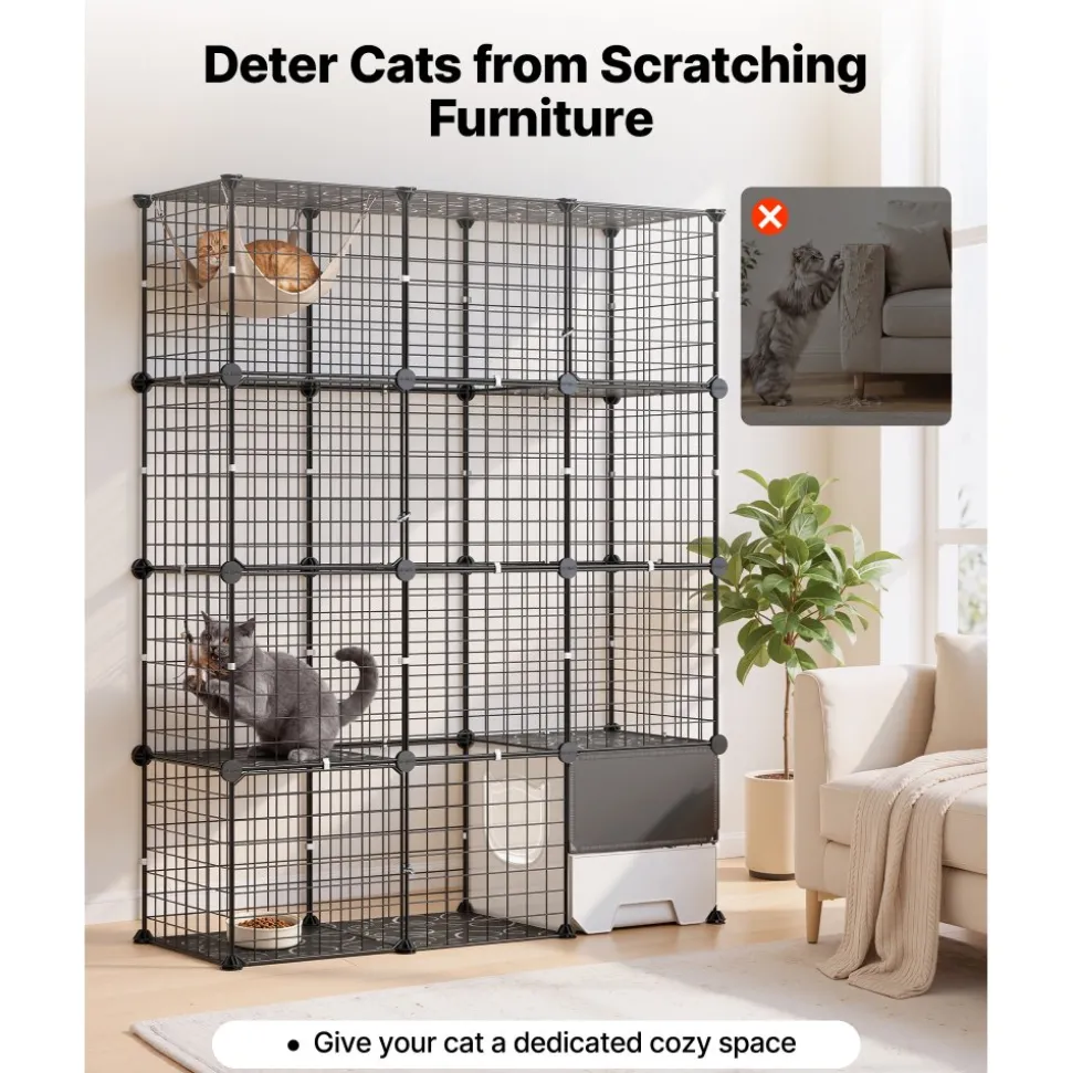 VEVOR Cat Cage 4-Tier 40.98"x13.98"x55" DIY Cat Playpen with Litter Box, Indoor Enclosure Detachable Metal Wire Kennel Crate, Large Exercise Place for 1-2 Cats, Kittens, Ferret, Small Animals, Black