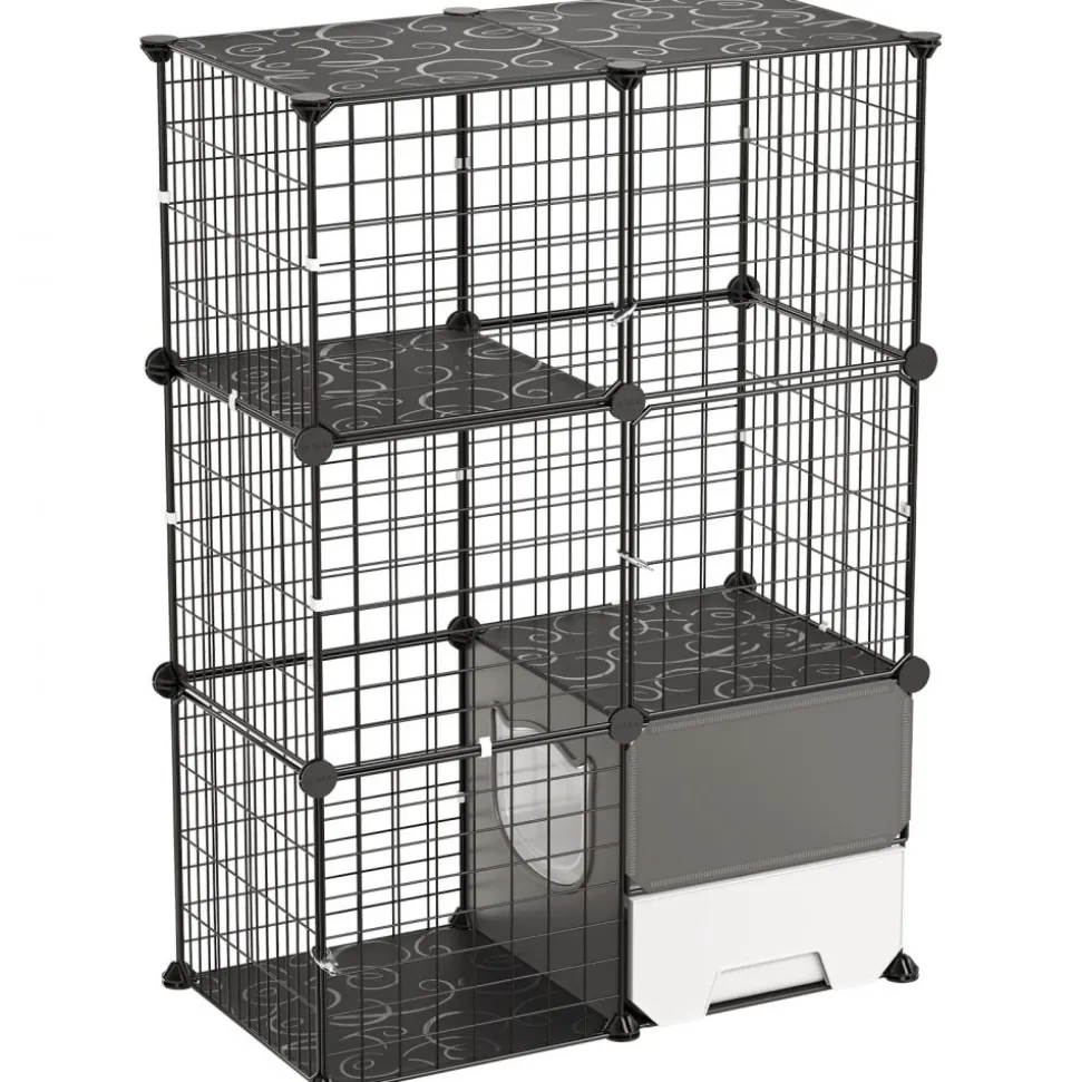 VEVOR Cat Cage 3-Tier 28"x17.91"x40.98" DIY Cat Playpen with Litter Box, Indoor Enclosure Detachable Metal Wire Kennel Crate, Large Exercise Place Ideal for 1-2 Cats, Kittens & Small Animals, Black
